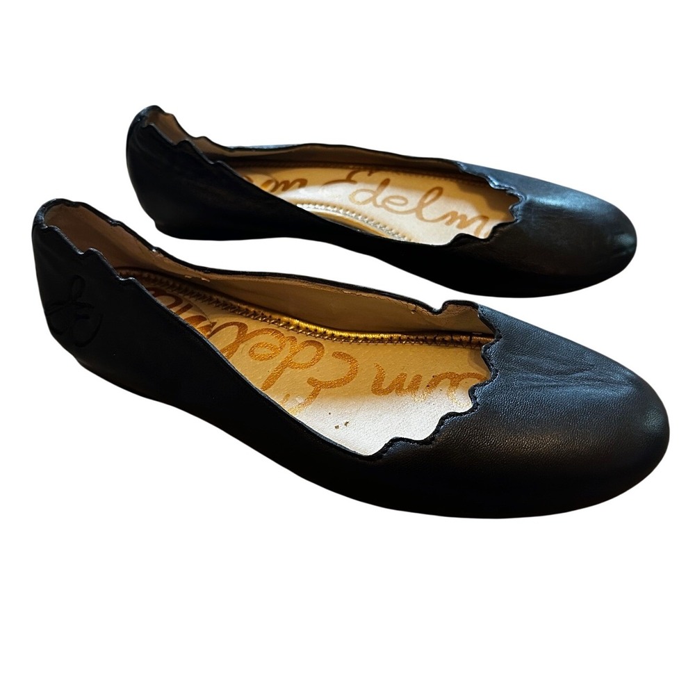 Sam Edelman Finnegan Black Leather Scalloped Ballet‎ Flats Womens 7 EUR 37